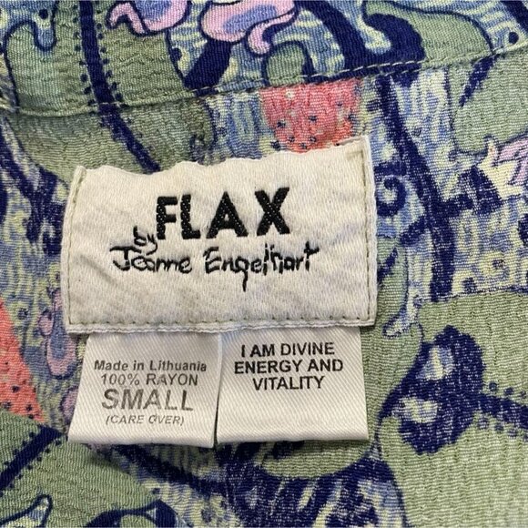 FLAX Size Small  Top Blouse Button Down Collared Colorful - Picture 5 of 6